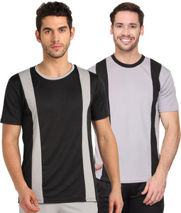 TQH Solid Men Round Neck Black, Grey T-Shirt