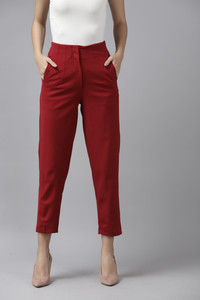 KASSUALLY Regular Fit Women Maroon Trousers