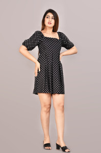 MANOJAVA Women Fit and Flare Black Mini/Short Dress