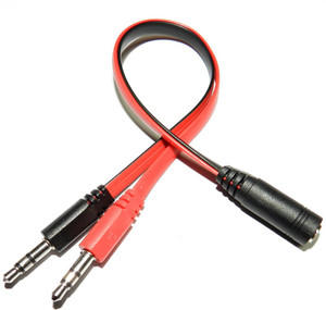 Crystonics Red & Black 3.5mm Y Splitter 2 Jack Male to 1 Female Headphone Mic & Audio Adapter Phone Converter