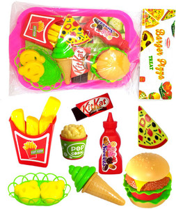 PRANSO Barger Pizza Toy and French Fries with Food Trey for Boys Girls Kids Multicolor