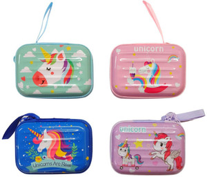 BulkHunt 4 Pcs Coin Pouch Unicorn Print Colorful Rectangular Shaped Earphone Holder Coin Purse