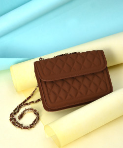 Haute Sauce Brown Sling Bag Quilted Sling Bag with Magnet Lock