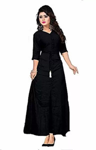 GMA Women A-line Black Maxi/Full Length Dress