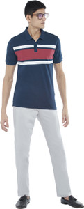 Byford by Pantaloons Striped Men Polo Neck Blue T-Shirt