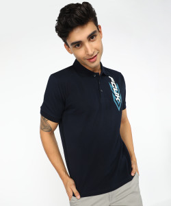 French Connection Typography Men Polo Neck Blue T-Shirt