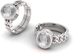 TODANI JEMS 14.25 Ratti Certified Unheated Adjustable White Sapphire Pukhraj Loose Gemstone Metal Sapphire Silver Plated Ring