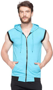 Moordale Solid Men Hooded Neck Blue T-Shirt