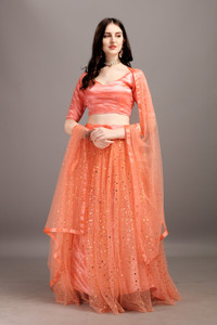 VEEDHRUMI Bandhani, Embroidered, Self Design, Digital Print Semi Stitched Lehenga Choli