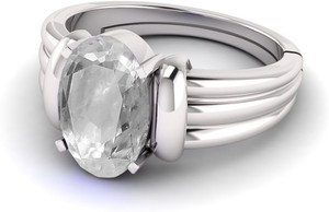 TODANI JEMS 14.25 Ratti Certified Unheated Adjustable White Sapphire Pukhraj Loose Gemstone Metal Sapphire Silver Plated Ring