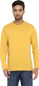 TURTLE Solid Men Round Neck Yellow T-Shirt