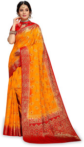 iZibra Self Design, Woven Banarasi Pure Silk, Cotton Silk Saree