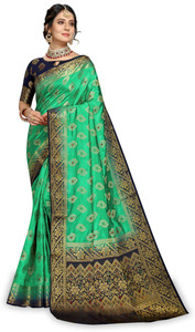 iZibra Self Design, Woven Banarasi Pure Silk, Cotton Silk Saree