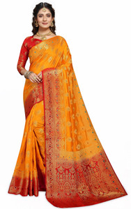 iZibra Self Design, Woven Banarasi Pure Silk, Cotton Silk Saree