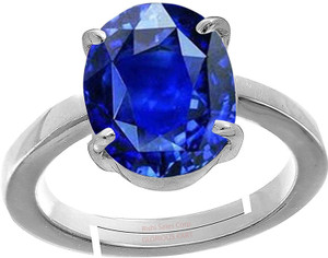 Sidharth Gems 7.25 Ratti 6.00 Carat Natural Blue Sapphire Neelam Silver Plated Adjustable Ring Brass Sapphire Silver Plated Ring