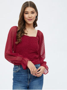 HARPA Casual Self Design Women Maroon Top