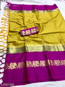 creazy fashion Solid/Plain Banarasi Cotton Silk Saree