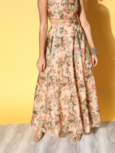 Shae by SASSAFRAS Printed Women Flared Beige Skirt