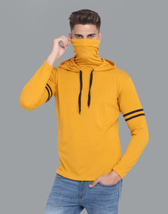 XiteTees Solid Men Hooded Neck Yellow T-Shirt