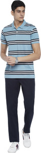 Byford by Pantaloons Striped Men Polo Neck Blue T-Shirt