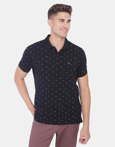 Blackberrys Printed Men Polo Neck Black T-Shirt