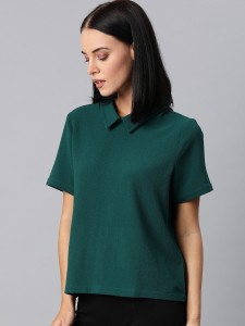 CHEMISTRY Casual Solid Women Green Top