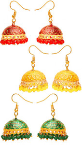 YELLOW CHIMES Meenakari Jhumka Earrings for Women Combo of 3 pairs Earrings for Women & Girls Metal Jhumki Earring