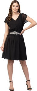 RIHANI FAB Women Fit and Flare Black Above Knee/Mid Thigh Length Dress