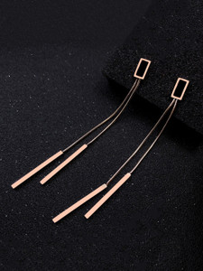 Kairangi Western Rose Gold Plated Stainless Steel Black Long Chain Danglers Earrings Alloy Drops & Danglers