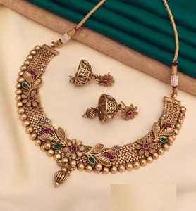 SUNDHA CREATION Copper Gold-plated Gold Jewellery Set