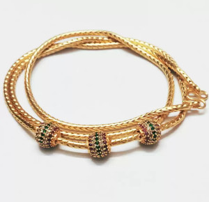 LABHUBAMON American Diamond Copper 24 Inch Mugappu chain For Women Gold-plated Plated Copper Chain