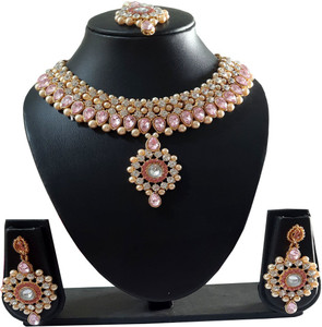 ANRA JEWEL Alloy Gold-plated Pink, White, Gold Jewellery Set