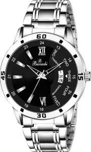 Buccachi Black Dial Date Functioning Silver color Strap Watch for Men/Boys Analog Watch  - For Men