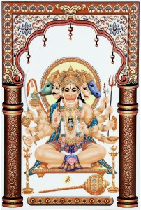 KRAFTORY369 Hanuman Panchmukhi Seating, Ceramic Tiles, God Photo Frame, (10x15 Inches), Decoration Religious Tile
