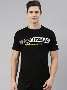 FILA Typography Men Round Neck Black T-Shirt