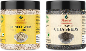 Dhawak Combo Raw Chia Seeds & Sunflower Seed 250g Each Total 500gm Fiber Rich Superfood Chia Seeds, Sunflower Seeds