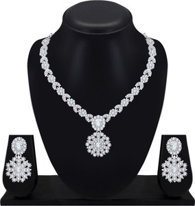 Atasi International Alloy Silver, White Jewellery Set