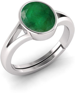 TODANI JEMS Certified 14.25 Ratti 13.62 Carat Emerald Panna Gemstone For Women's and Men's Metal Emerald Silver Plated Ring