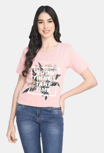 Viral Trend Printed Women Round Neck Pink T-Shirt