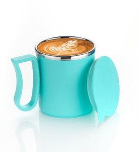 ऑफीक्स Stainless Steel Tea Cup Stainless Steel Coffee with Lid (300 ml) (Sky Blue) स्टेनलेस स्टील मग