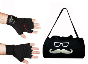 स्टार X Black Mustache and Shades Kit Bag with Gloves फिटनेस एक्सेसरी किट किट