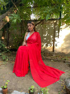 kashvi sarees Dyed, Solid/Plain Bollywood Georgette Saree