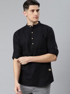 DENNISON Men Solid Casual Black Shirt