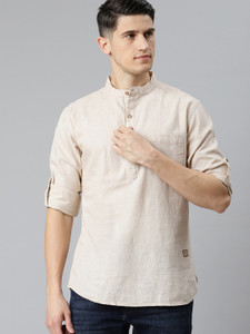 DENNISON Men Solid Casual Beige Shirt