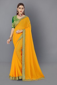 Anand Sarees Embellished, Solid/Plain Bollywood Chiffon Saree