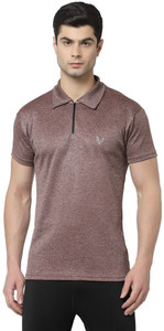 UZARUS Solid Men Polo Neck Brown T-Shirt
