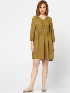 VERO MODA Women Shift Brown Above Knee/Mid Thigh Length Dress