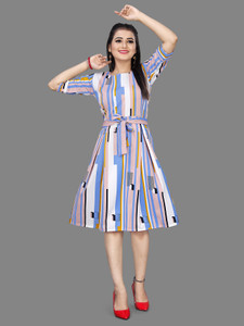 Khushi Fab Women A-line Light Blue Knee Length Dress