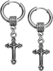 Shiv Jagdamba Men Christ Jesus Cross Ear Studs Punk Titanium Steel Silver Piercing Jewelry Metal Hoop Earring, Stud Earring, Drops & Danglers, Huggie Earring, Tunnel Earring