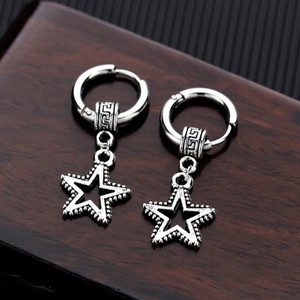 Sullery Star Hoops Huggie Minimalist Silver Stainless Steel Hoop Earings Stainless Steel Hoop Earring, Stud Earring, Drops & Danglers, Huggie Earring, Tunnel Earring
